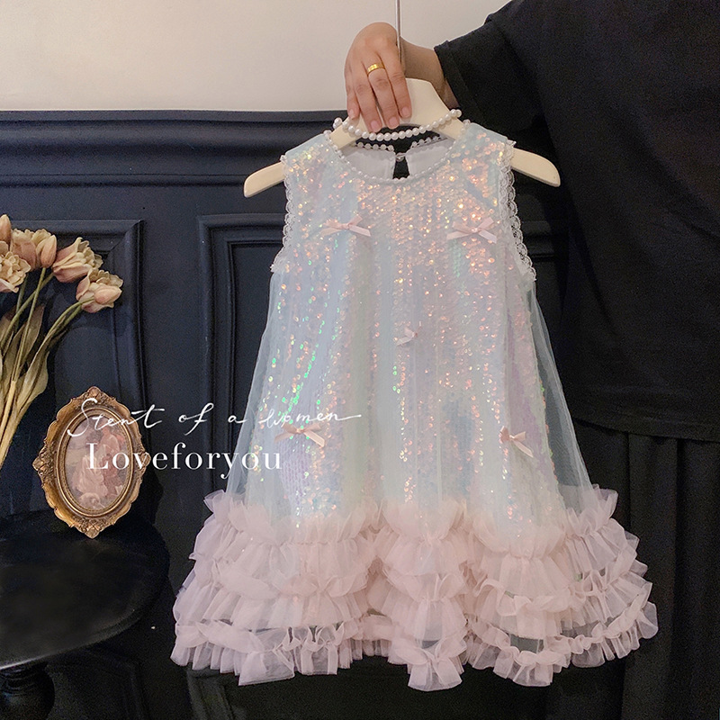 Baby Clothing High End - 女の子ドレス夏の新しい子供蝶スパンコールベストドレスハイエンドプリンセスベビーガールドレス2025新しい子供服