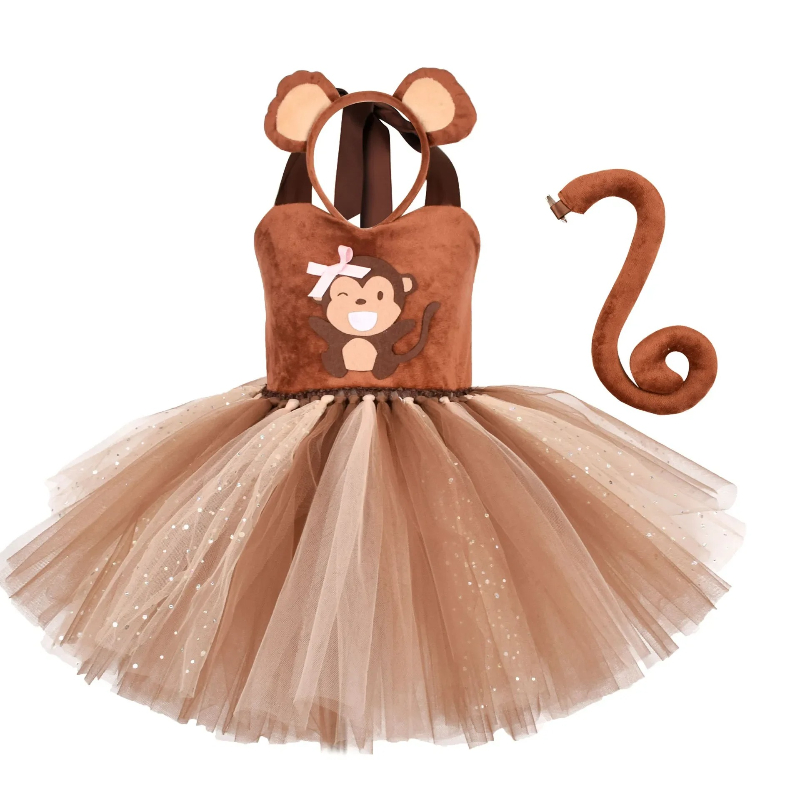Baby Clothing Dresser - ブラウンモンキーチュチュドレス女の赤ちゃん用ハロウィン誕生日ジャングルパーティーアニマルコスプレ衣装子供仮装服1-12y1