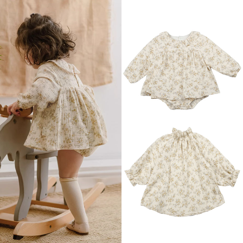 Baby Clothing Organic - 花柄女の赤ちゃんドレス春オーガニックコットン新生児女の子ロンパース幼児女の子服